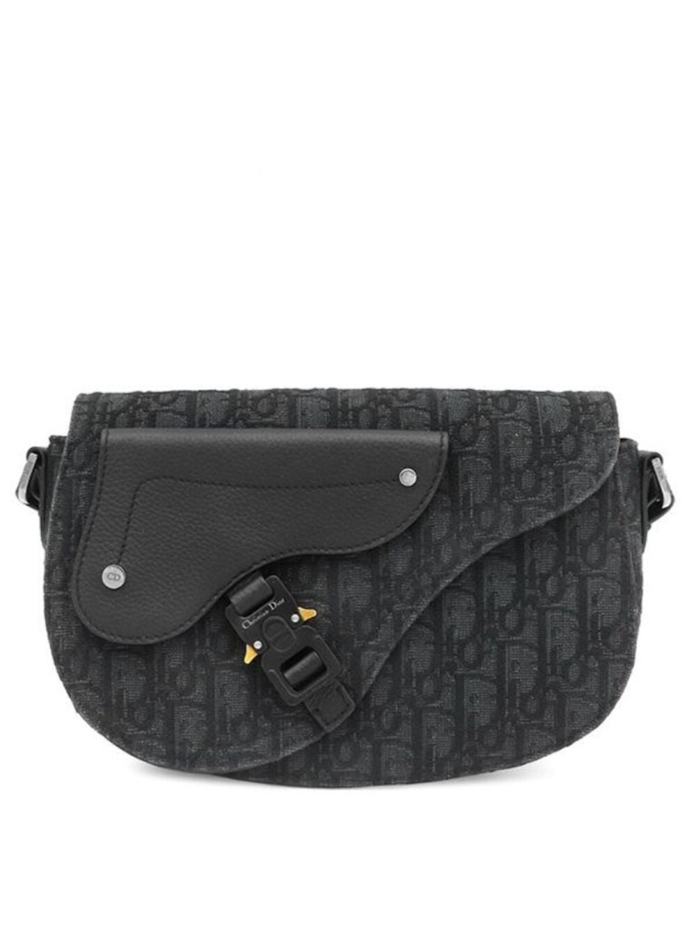 Dior Shoulder Bag Saddle Messenger Fabric Calfskin Black Silver Oblique Jacquard
